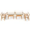 4-Piece Acacia Wood Patio Conversation Set with Soft Cushions Loveseat Armchairs Coffee Table
