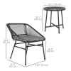 3 Piece Bistro Set, Wicker Outdoor Patio Furniture Set with Glass Top Table, Cushions for Balcony, Porch, Black