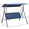 Porch Swing Bench 3-Person with Stand Adjustable Canopy Armrests Steel Frame for Outdoor Garden Patio Porch Poolside Dark Blue