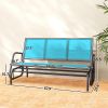 3-Person Outdoor Patio Glider Bench, Porch Glider Swing with 3 Seats, Breathable Mesh Fabric, Metal Frame, Blue