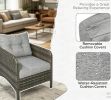 5-Piece Rattan Wicker Outdoor Patio Conversation Set Gray/Light Gray with Cushioned Chairs Ottomans And Tempered Glass Coffee Table