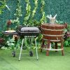 22" Charcoal Barbecue Grill with Portable Wheel, Side Tray and Lower Shelf for Outdoor BBQ for Garden, Backyard, Poolside