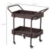 Rattan Wicker Outdoor Kitchen Trolley, Rolling Serving Cart with 2 Tray Shelves, Brown