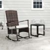 3 Piece Rocking Bistro Set, Wicker Patio Furniture with 3-Level Reclining High Back Rocking Chair and Glass Table, White