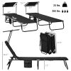 Folding Chaise Lounge Pool Lounge Chairs Set of 2, Outdoor Sun Tanning Chairs with Canopy Shade, Reclining Back, Steel Frame and Side Pocket for Beach