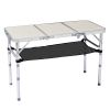 Portable Adjustable Height Folding Table with Mesh Storage Shelf – Lightweight Aluminum Camping Table, 3 Height Settings