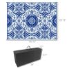 RV Patio Rug 9x12 Blue White Floral Outdoor Carpet with Carry Bag