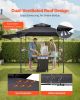 Grill Gazebo, 8 x 5 ft Double-Tiered Top, BBQ Gazebo with Extra Awning, Powder-Coated Steel Patio Grill Shelter with 2 Side Shelves