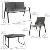 4 Pieces Outdoor Furniture Set with 2 Stackable Chairs, Loveseat, Patio Conversation Set with Glass Coffee Table, Black