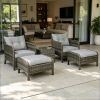 5-Piece Rattan Wicker Outdoor Patio Conversation Set Gray/Light Gray with Cushioned Chairs Ottomans And Tempered Glass Coffee Table