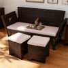 Two piece outdoor stool, rattan foot pad with cushion, terrace stool, footstool, cream