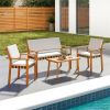 4-Piece Acacia Wood Patio Conversation Set with Soft Cushions Loveseat Armchairs Coffee Table