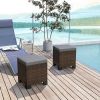 2 Pieces Wicker Outdoor Ottomans with Cushions, Rattan Ottoman Footrest & Side Table for Patio Yard Poolside, Gray