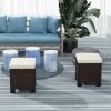 2 Pieces Wicker Outdoor Ottomans with Cushions, Rattan Ottoman Footrest & Side Table for Patio Yard Poolside, Beige