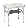 Portable Adjustable Height Folding Table with Mesh Storage Shelf – Lightweight Aluminum Camping Table, 2 Height Settings