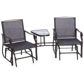 Outdoor Glider Swing 2-Seat Independent Chairs Grey with Center Coffee Table