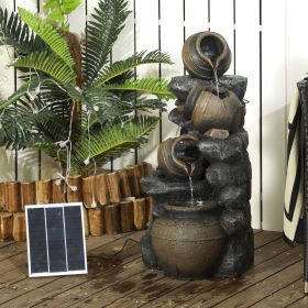 Solar Water Fountain 28.3 4-Tier Resin Cascading Jars Stacked Stones with LED Lights Outdoor Decor
