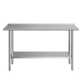 Stainless Steel Work Table, 24x60 Inch Food Prep Table with Backsplash, Commercial Kitchen Workstation with Adjustable Undershelf