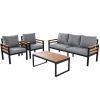 GO 4-Piece Outdoor Furniture Sofa Set for 5 People with Acacia Wood Armrests