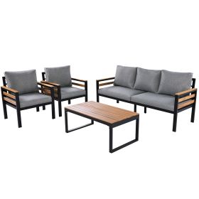 GO 4-Piece Outdoor Furniture Sofa Set for 5 People with Acacia Wood Armrests