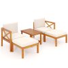5 Pieces Acacia Wood Patio Lounge Chair Set with Ottomans and Cushions