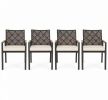 Set of 4 Hand-Woven PE Patio Dining Chairs with Acacia Wood Armrests for Yard Outdoor Furniture