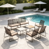 8 Pieces Outdoor Patio Furniture Set Acacia Wood Coffee Table And Zippered Cushions Garden Seating Group