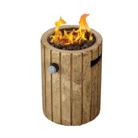 Afterglow 10,000 BTU Tabletop Propane Fire Pit, Round Wood Look Magnesium Oxide Gas Fire Column