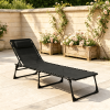 Black Folding Chaise Lounge Pool Chair 4-Position Reclining Back Pillow Breathable Mesh Bungee Seat for Outdoor Relaxation