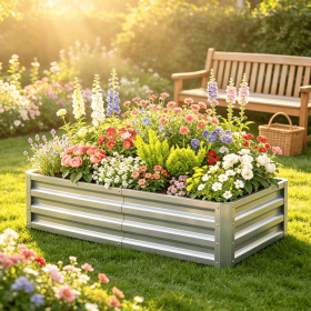 Galvanized Steel Raised Garden Bed 4'x2'x1' Metal Planter Box for Growing Vegetables Flowers Herbs Succulents Eco-Friendly Green