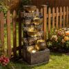 Rustic Brown Outdoor Fountain, Garden Fountain with LED Lights