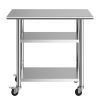 Stainless Steel Work Table, 24x36 Inch Food Prep Table with 2 Shelves and Wheels, Commercial Kitchen Workstation, Metal Heavy Duty Utility Worktable