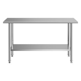 Stainless Steel Work Table, 24x60 Inch Food Prep Table, Commercial Kitchen Workstation with Adjustable Undershelf, Metal Heavy Duty Utility Worktable
