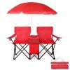 Portable Outdoor 2-Seat Folding Chair with Removable Sun Umbrella Red