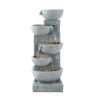 Outdoor Water Fountain, 31.5 in Height Fountain and Waterfall, 5-Tier Floor Standing Bowl-Shaped Cascading Fountains with LED Light and Pump