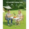 Folding Camping Table, Adjustable Height Portable Side Tables, Aluminum MDF Beach Table with Mesh Layer, Carrying Handle
