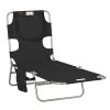 Folding Outdoor Chaise Lounge Sun Tanning Chair with Face Cavity, Pillow, 5-level Adjustable for Beach, Pool, Black