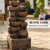 Rustic Brown Outdoor Fountain, Garden Fountain with LED Lights