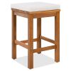 5 Piece Outdoor Bar Set, Patio Acacia Wood Bar Height Table & Four Stools with Cushions, Wood Dining Bar Set for Backyard, Poolside, Balcony