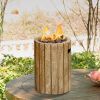 Afterglow 10,000 BTU Tabletop Propane Fire Pit, Round Wood Look Magnesium Oxide Gas Fire Column