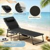 Black Folding Outdoor Chaise Lounge Chair with Adjustable Back 5 Levels Side Table Pillow Pocket Tanning Chair