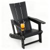 Black Weatherproof HDPE Outdoor Adirondack Chair, 330LBS Capacity Ergonomic Patio Lounge Chair with Built-in Cup Holder