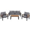 GO 4-Piece Outdoor Furniture Sofa Set for 5 People with Acacia Wood Armrests