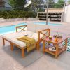 5 Pieces Acacia Wood Patio Lounge Chair Set with Ottomans and Cushions