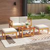 5 Pieces Acacia Wood Patio Lounge Chair Set with Ottomans and Cushions