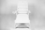 Lounge Chair with Side Table, 3-Piece Oversized Chaise Lounge Chair Setwith Wood Texture,White, All Weather Patio Lounge Chair with 5 Positions
