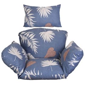 Egg Chair Cushion Hanging Basket Seat Cushion Thicken Soft Egg Swing Chair Pad Hanging Egg Chair Cushion with Headrest (Option: BlueBeigeLeaf)