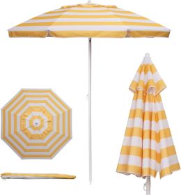 5.5 Ft Portable Beach Umbrella, Lightweight UV Protection Sunshade with Tilt Pole & Carry Bag, Outdoor Canopy Umbrella for Beach, Sand, Pool, Patio (Color: Yellow Cabana Stripe)