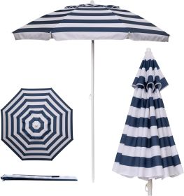 5.5 Ft Portable Beach Umbrella, Lightweight UV Protection Sunshade with Tilt Pole & Carry Bag, Outdoor Canopy Umbrella for Beach, Sand, Pool, Patio (Color: Blue & White Stripe)