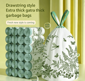 100Pcs Cute Bunny Drawstring Trash Bags, Thickened Disposable Garbage Bags, No-Touch Closure Carryout Rubbish Bags for Home, Kitchen, Office, Car Use (Style: Mugwort Printed Drawstring [Tear-Free])